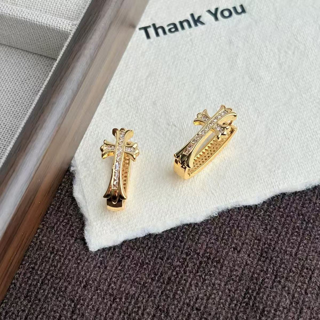 Vintage Cross Pavé Huggie Earrings (Light Luxury Niche Edgy Sweet Earrings)