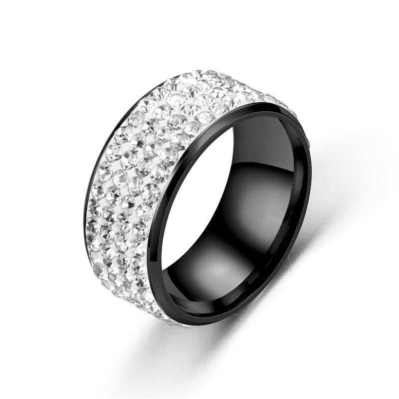 Multi-Row Pavé Wide Band Ring (Edgy Titanium Steel Statement Ring)