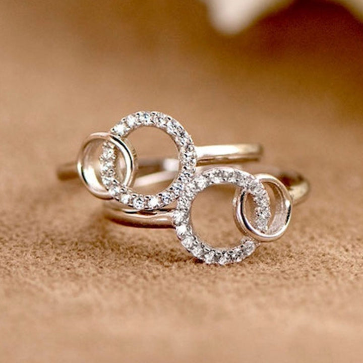 Interlocking Double Ring Pave Diamond Ring (Light Luxury Niche Stackable Ring)