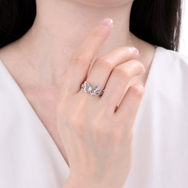 Hollow‑Out Diamond‑Inlaid Butterfly Ring For Women