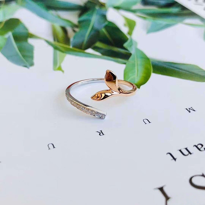 Two-Tone Whale Tail Open Ring (Delicate Ocean-Inspired Band)