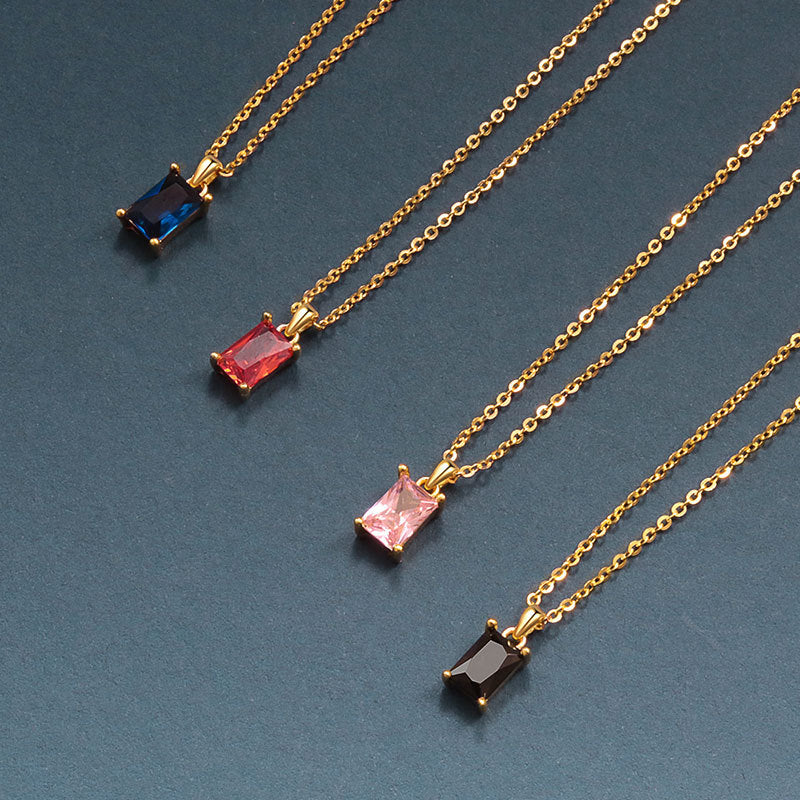 Multicolor Rectangular Diamond Pendant Necklace