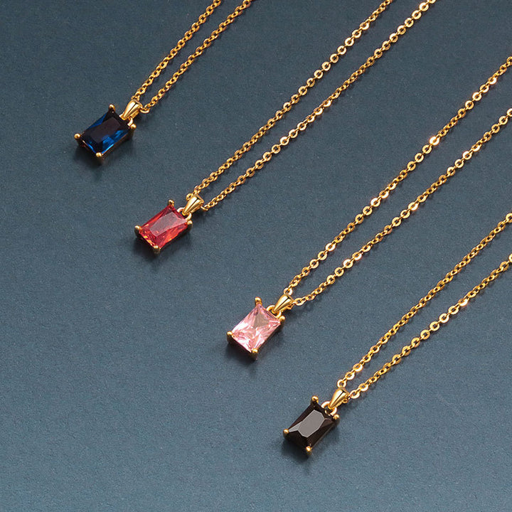 Multicolor Rectangular Diamond Pendant Necklace