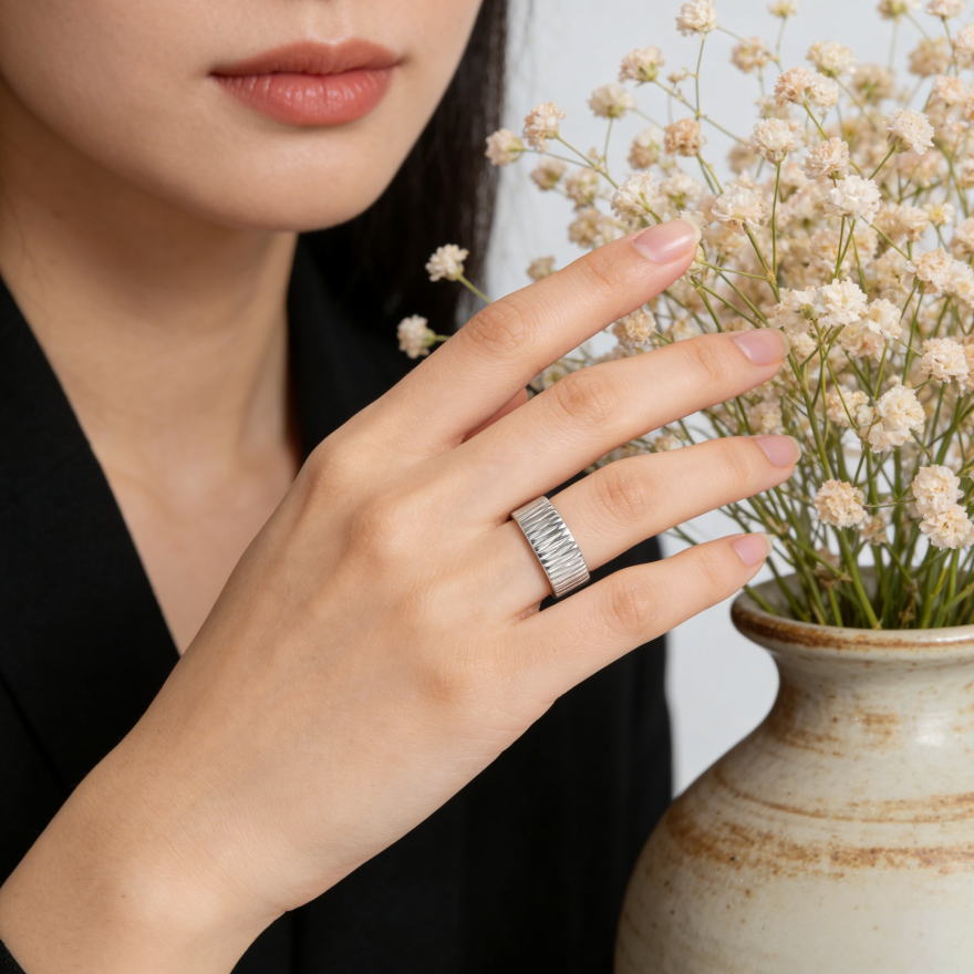 Textured Wide Band Ring (Unisex Titanium Steel Statement Ring)