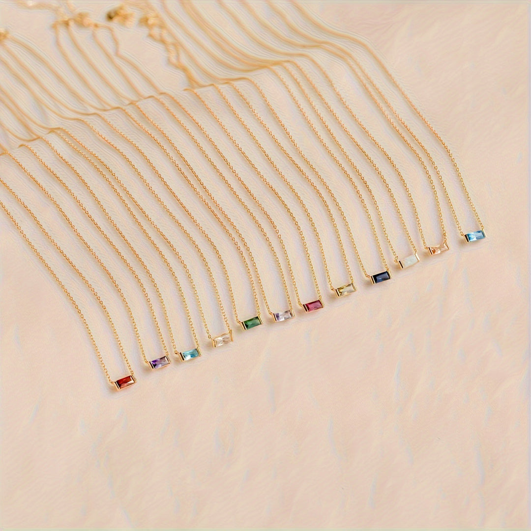 Mini Baguette-Cut Gemstone Pendant Necklace (Multi-Color Dainty Delicate Choker)