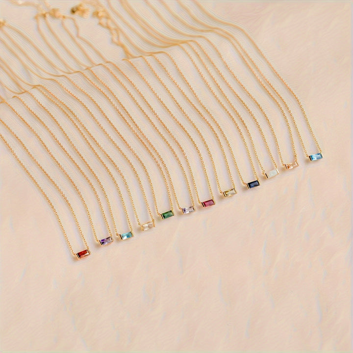 Mini Baguette-Cut Gemstone Pendant Necklace (Multi-Color Dainty Delicate Choker)