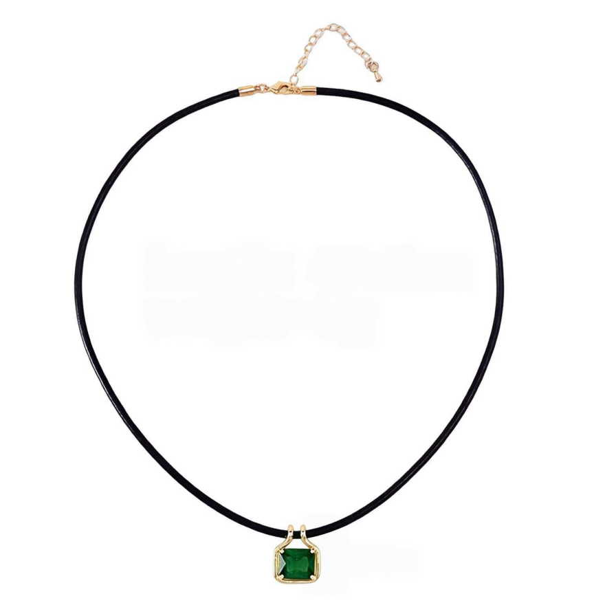 Square Multicolor Diamond Leather Cord Choker Necklace