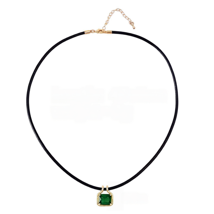Square Multicolor Diamond Leather Cord Choker Necklace