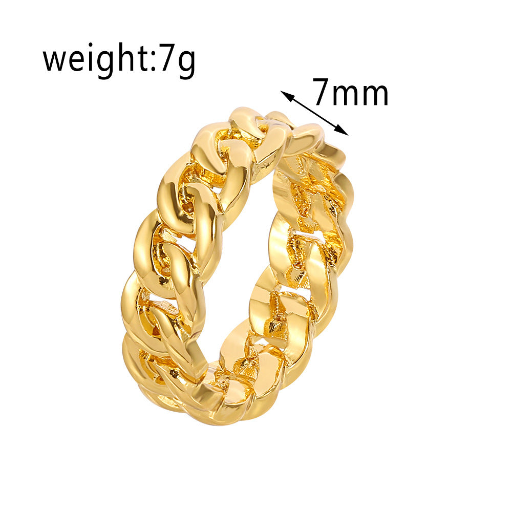 Classic Wide Cuban Chain Ring, Gold & Silver Hip-Hop Street Style Chunky Unisex Band