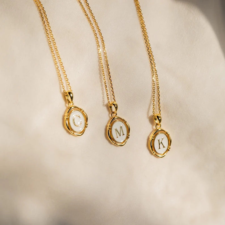 Oval Enamel Initial Letter Pendant Necklace, Vintage 26 Alphabet Choker