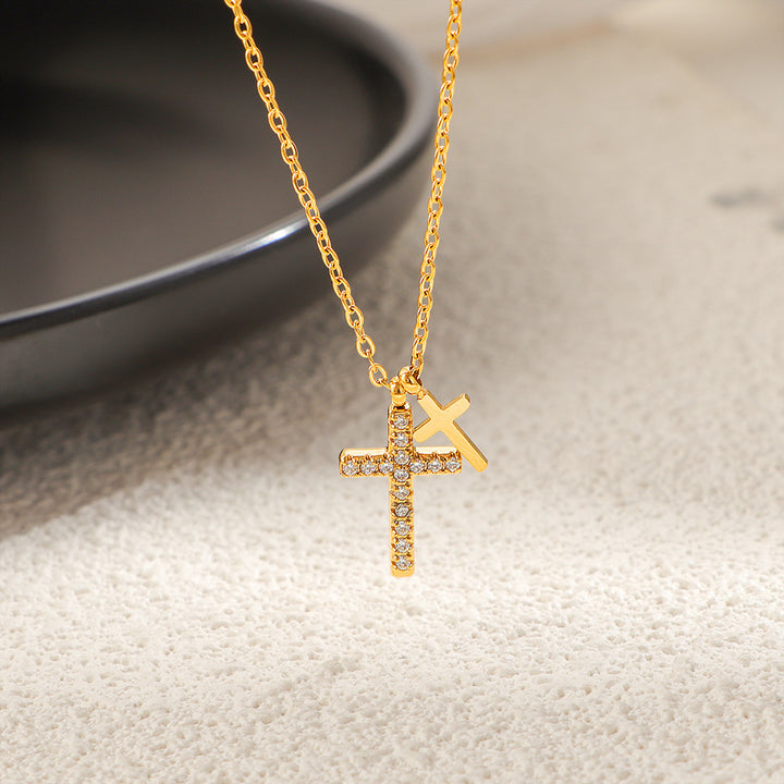 Double-Layer Cross Diamond Pendant Necklace (2 Colors Luxury Women's Chain)
