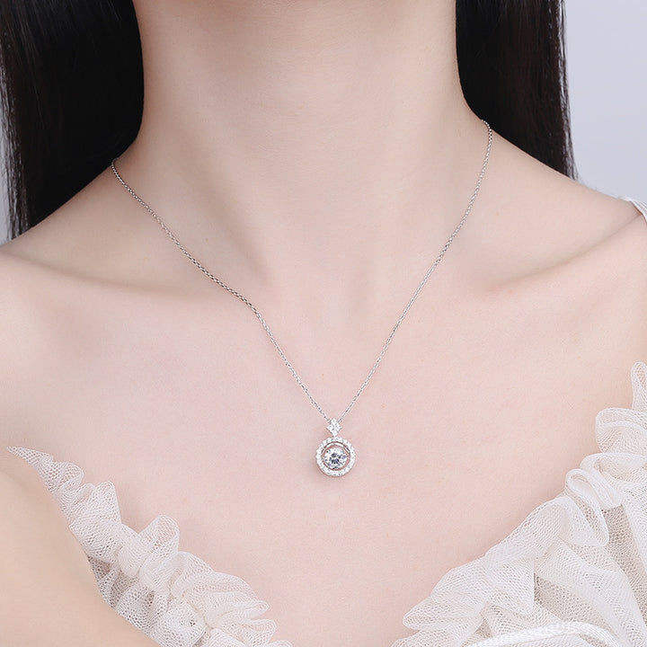 Round Halo Diamond S925 Silver Necklace