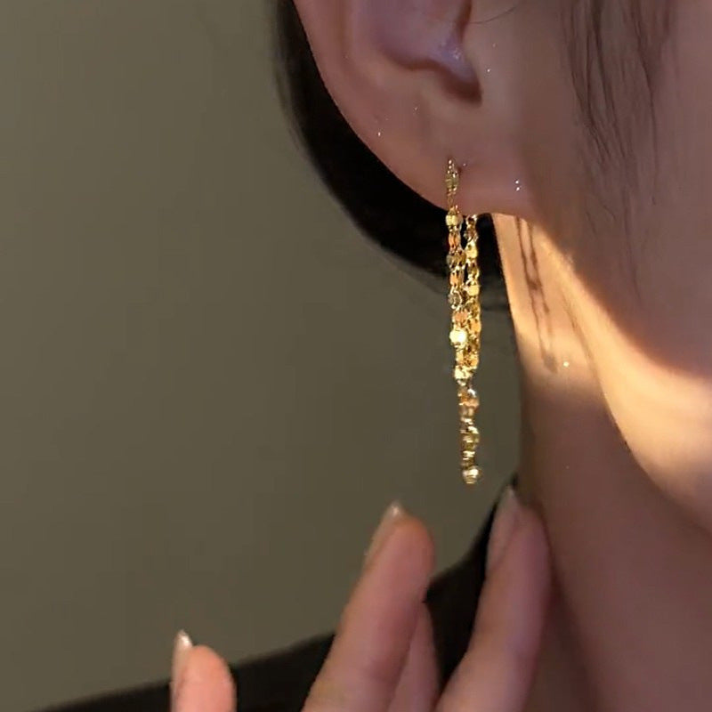 Double-Layer Shimmer Chain Drop Earrings (2 Colors Delicate Statement Jewelry)