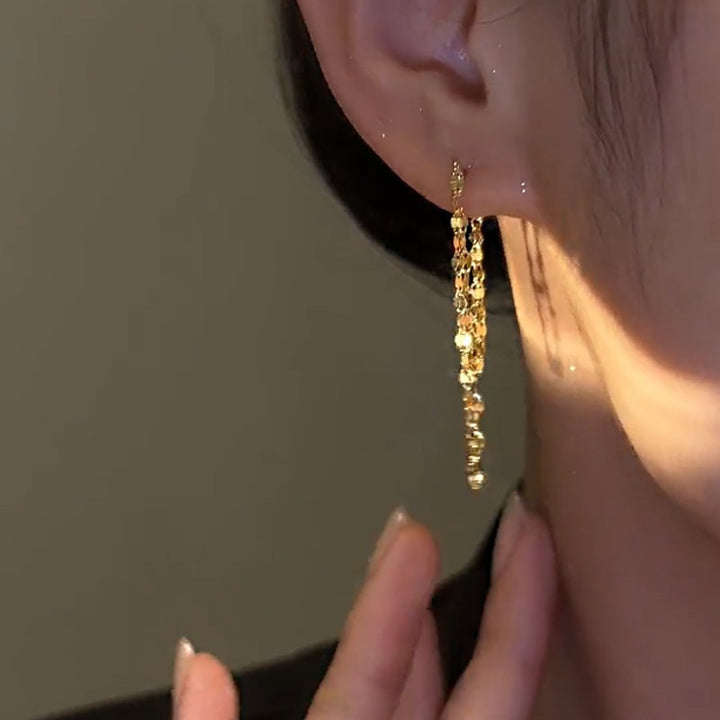 Double-Layer Shimmer Chain Drop Earrings (2 Colors Delicate Statement Jewelry)