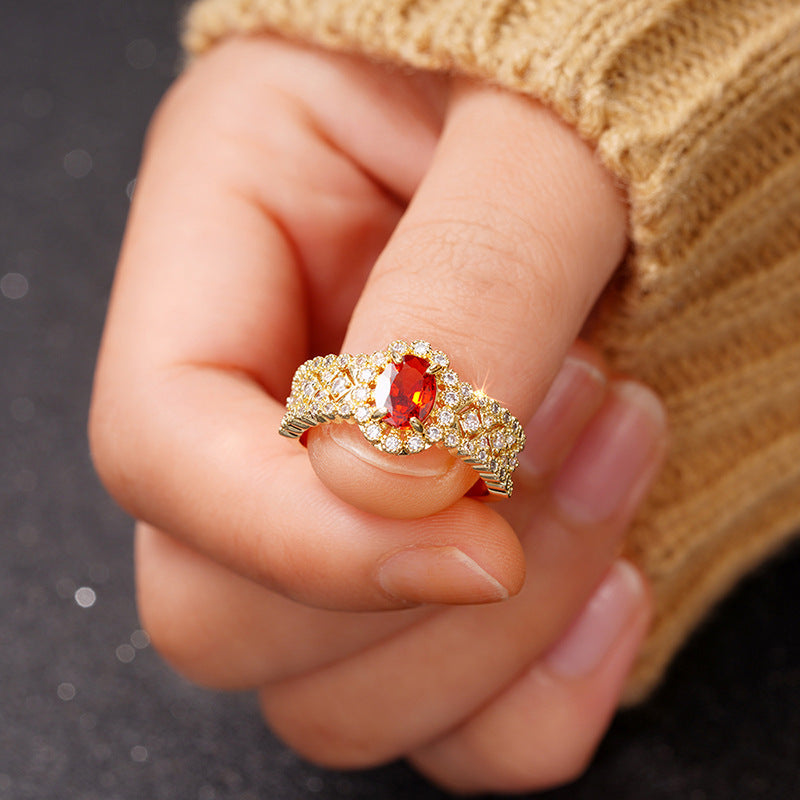 Oval Ruby Pavé Vintage Ring (Luxury Royal Glam Band)