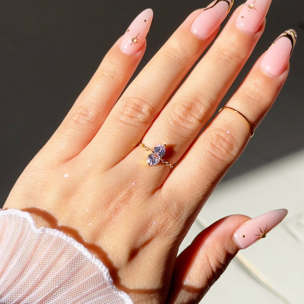 Two Hearts Joined Diamond Adjustable Chain Ring (Multi-Color Delicate Statement Band)