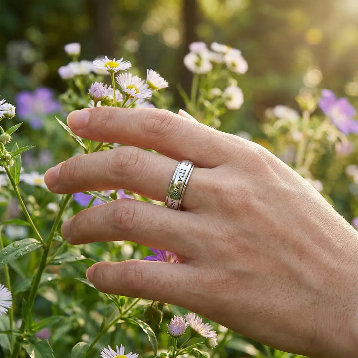 Rotatable Engraved Cross Ring, S925 Silver Inspirational Scripture Wide‑Band Faith Ring