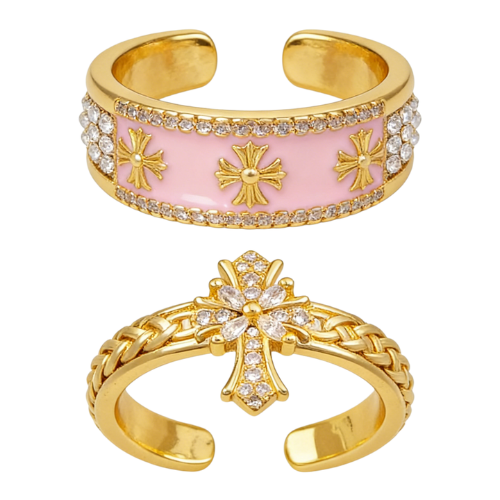 Vintage Rose Diamond Gold Tone Ring (French Romantic Statement Band)
