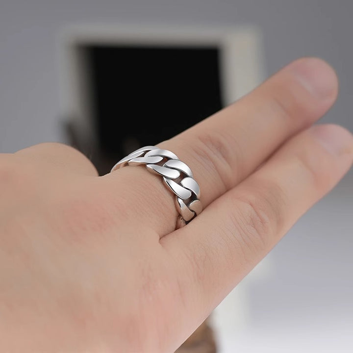 Minimalist 925 silver Cuban Chain Ring, Gold & Silver Neutral Street Trend Wide Band