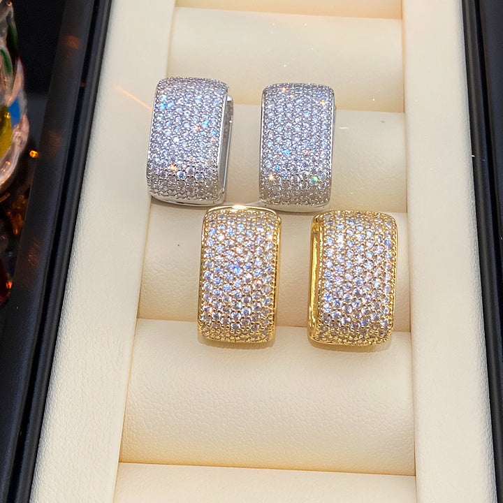 Pavé Square Huggie Earring Set (Light Luxury Niche Edgy Earrings)