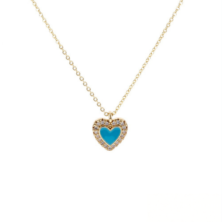 S925 Silver Gold Enamel Heart Halo Pendant Necklace, Multi-color Sweet Heart Choker