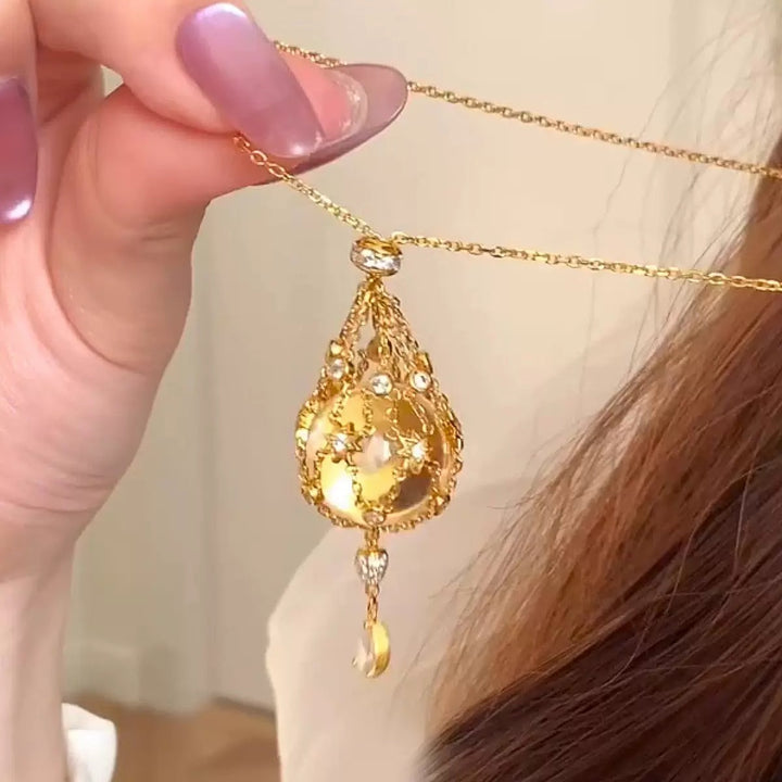 Crystal Ball "Wish Net" Pendant Necklace (Minimalist Silver Tone Clavicle Chain)