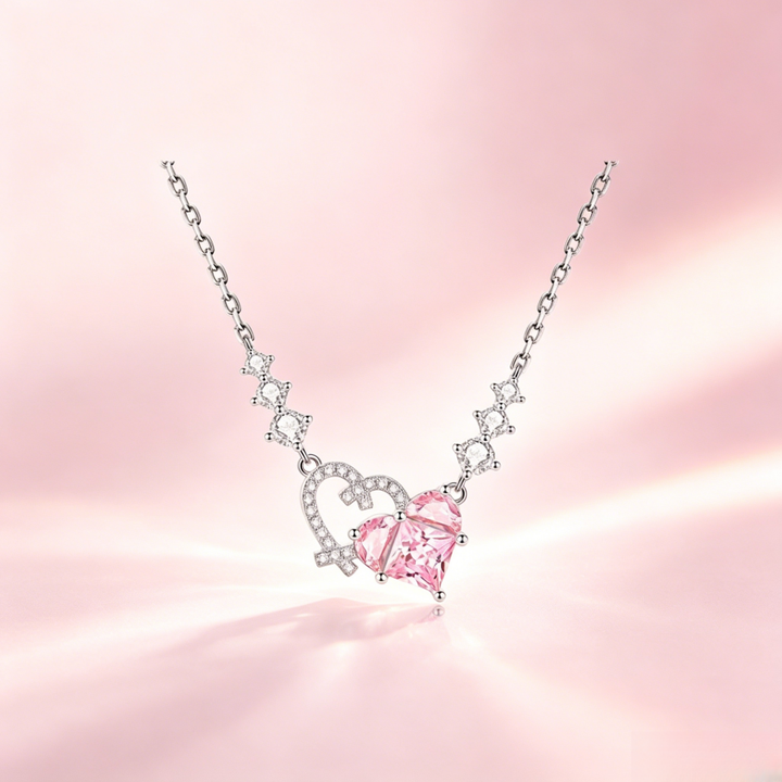 Pink Diamond Heart & Arrow Pendant Necklace (Silver Luxury Women's Chain)