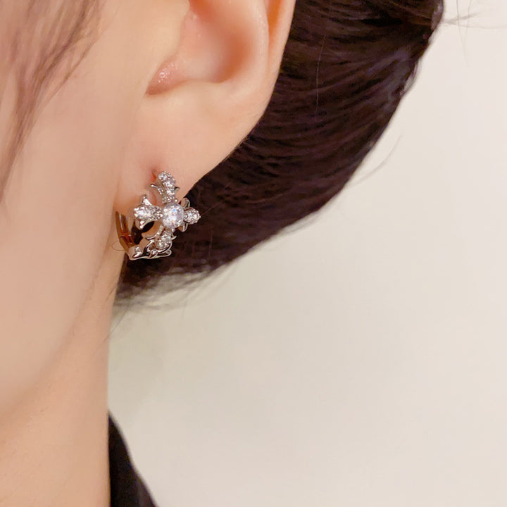Vintage Cross Pavé Huggie Earring Set (Light Luxury Niche Edgy Earrings)