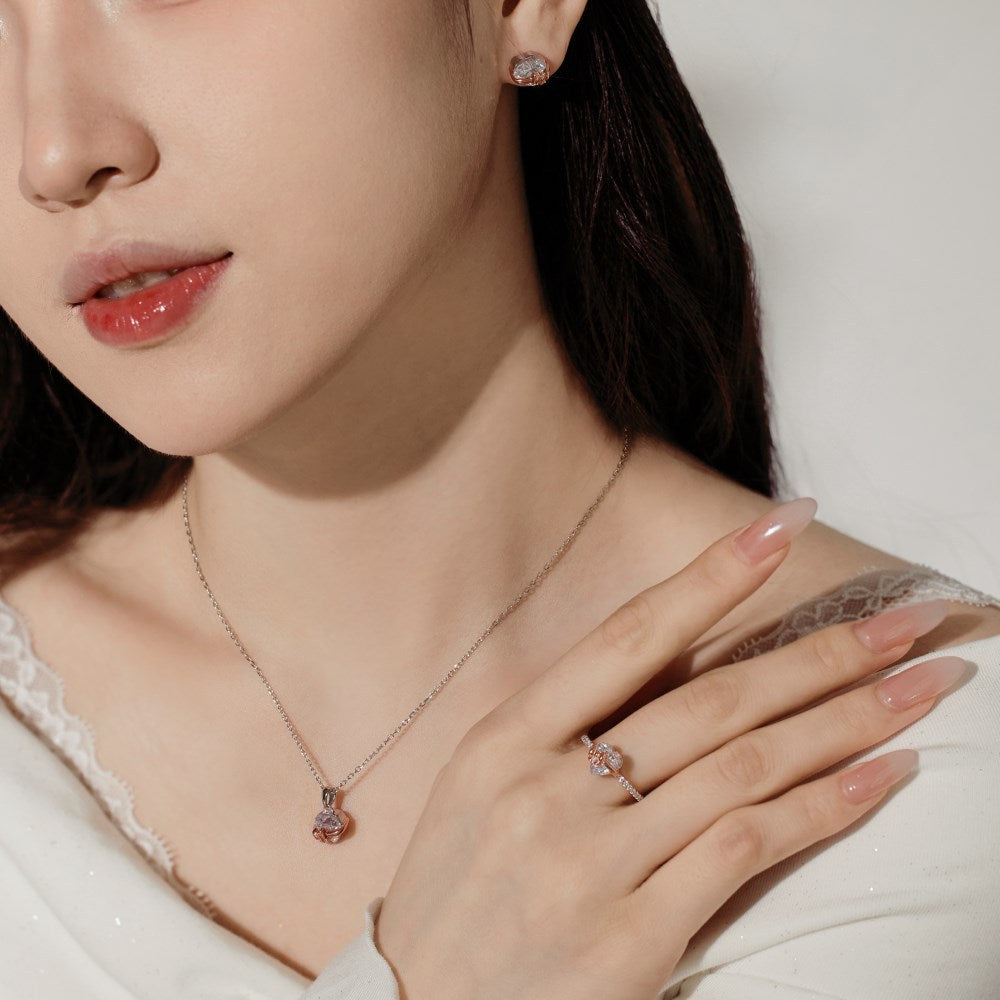 Heart Diamond Bow Jewelry Set (Earrings, Necklace, Ring Delicate Luxury Accessories)