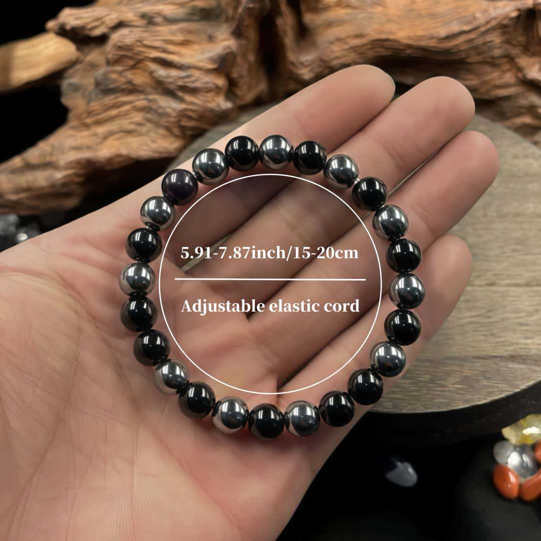 Natural Black Agate Beaded Bracelet (Unisex Stretch Bead Jewelry)