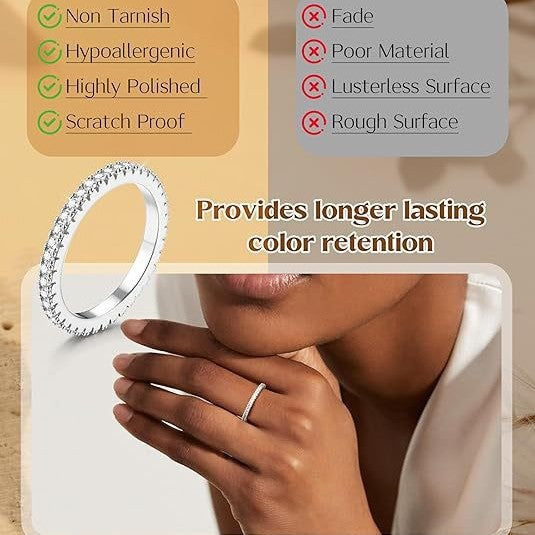 Luxury Pavé Eternity Band Ring (Stackable Silver Tone Statement Ring)
