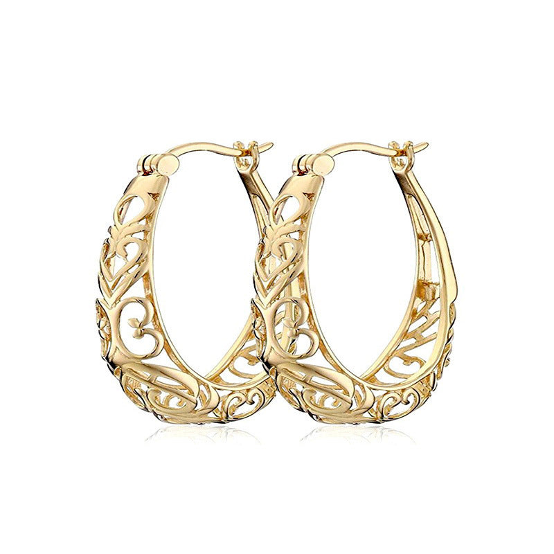 Vintage Hollow Heart Vine Oval Hoop Earrings, European Court Pattern Leverback Classic Earrings for Women