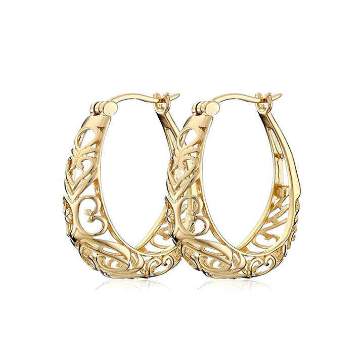 Vintage Hollow Heart Vine Oval Hoop Earrings, European Court Pattern Leverback Classic Earrings for Women
