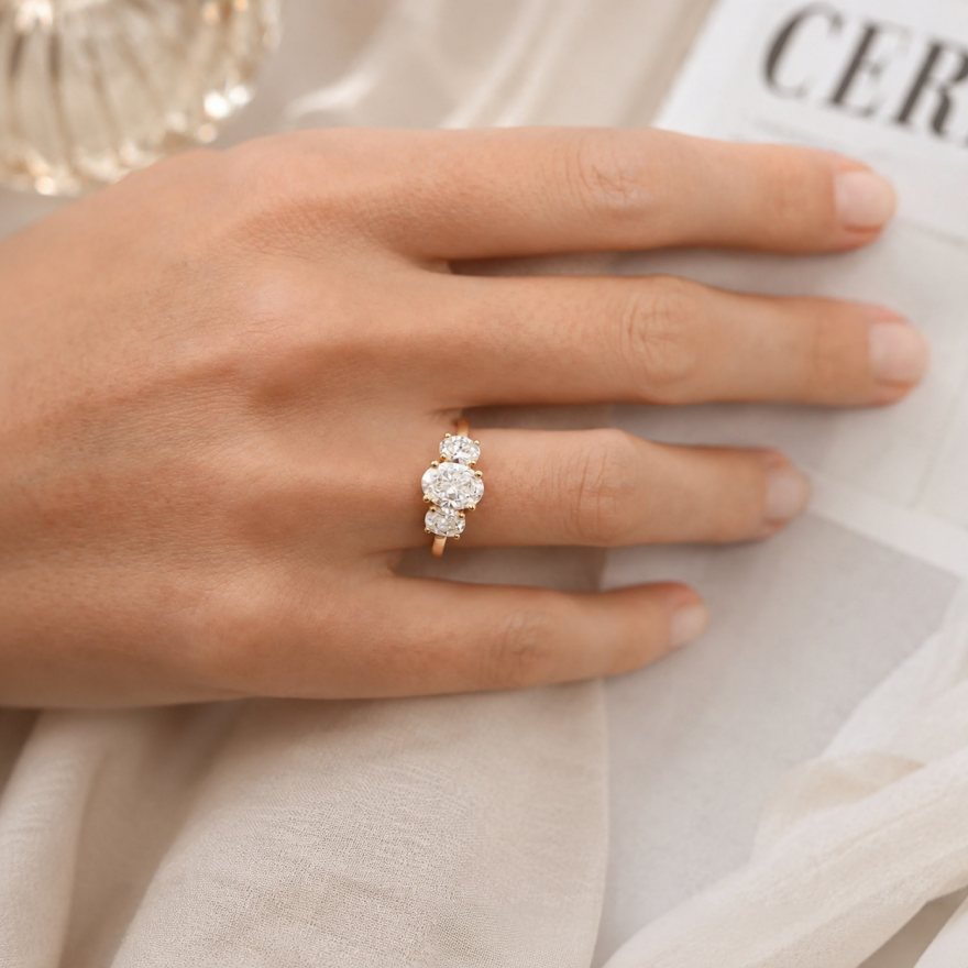 Three‑Stone Oval Diamond Classic Engagement Ring, Two‑Tone Options