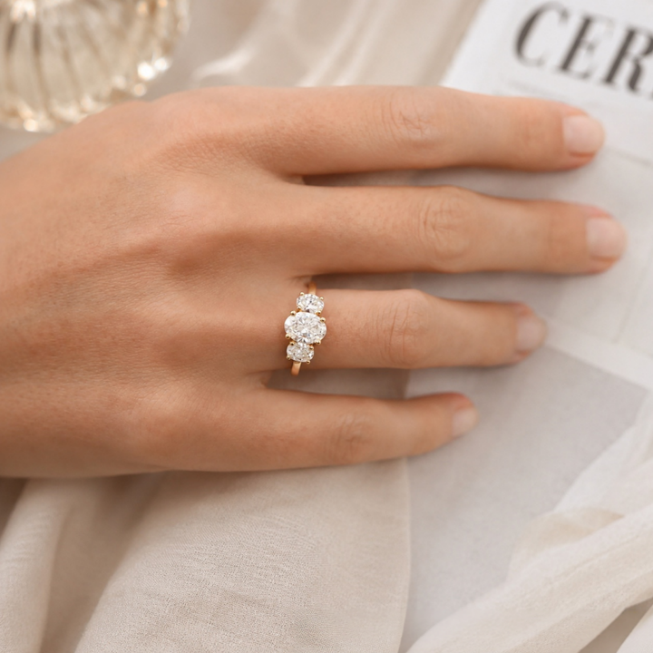 Three‑Stone Oval Diamond Classic Engagement Ring, Two‑Tone Options