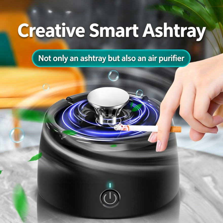 Negative Ion Rechargeable Purifying Ashtray, Activated Carbon Smoke & Odor Remover Multi-Function Desktop Smoking Tray, 2 Color Options