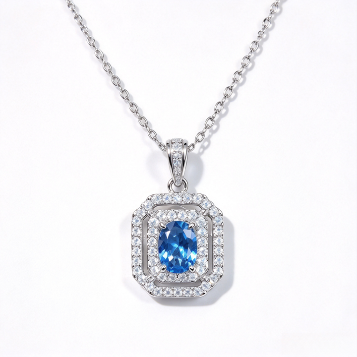 Octagonal Double Halo Gemstone Necklace