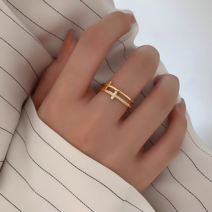 Double‑Layer Dual‑Cross S925 Silver Ring