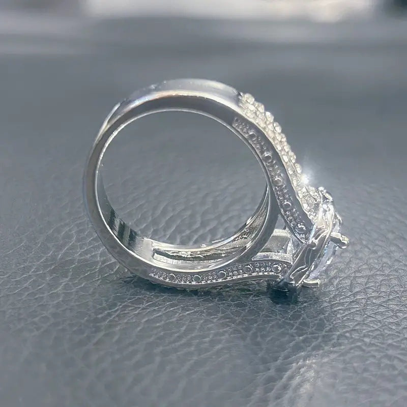 3-Row Pavé Halo Round Cut Engagement Ring (Luxury Proposal Band)