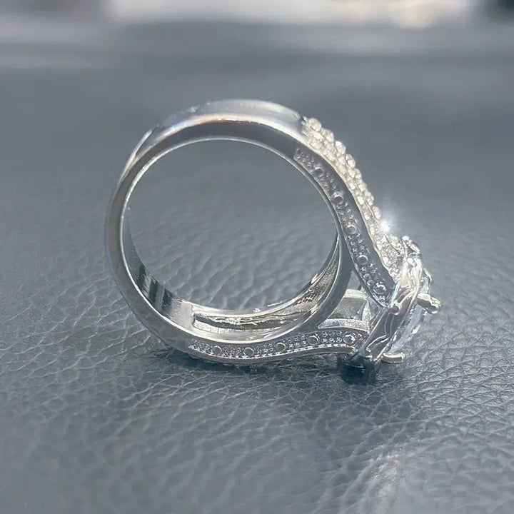 3-Row Pavé Halo Round Cut Engagement Ring (Luxury Proposal Band)