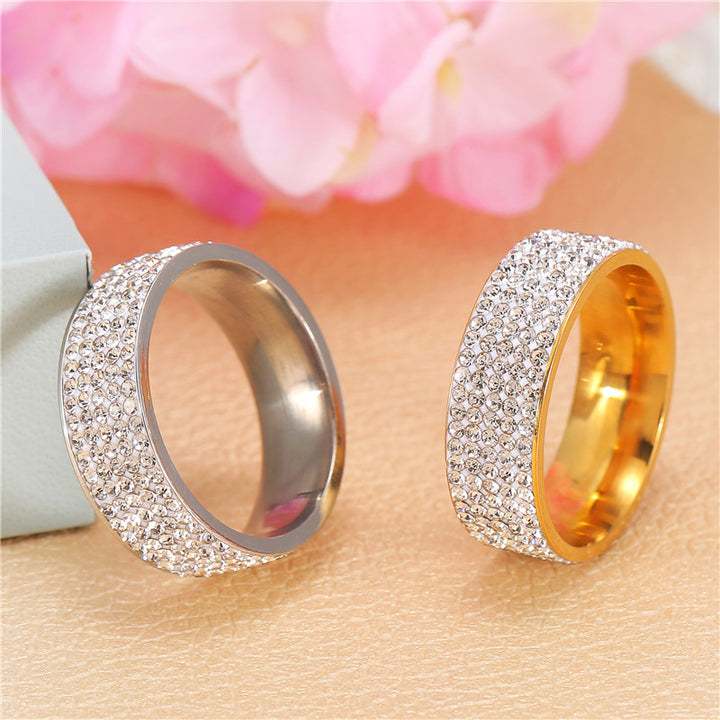 5 Rows Full Paved Diamond Wide Eternity Sterling Silver Ring, Bling Micro Pave Band Gold Silver Unisex Hip Hop Ring