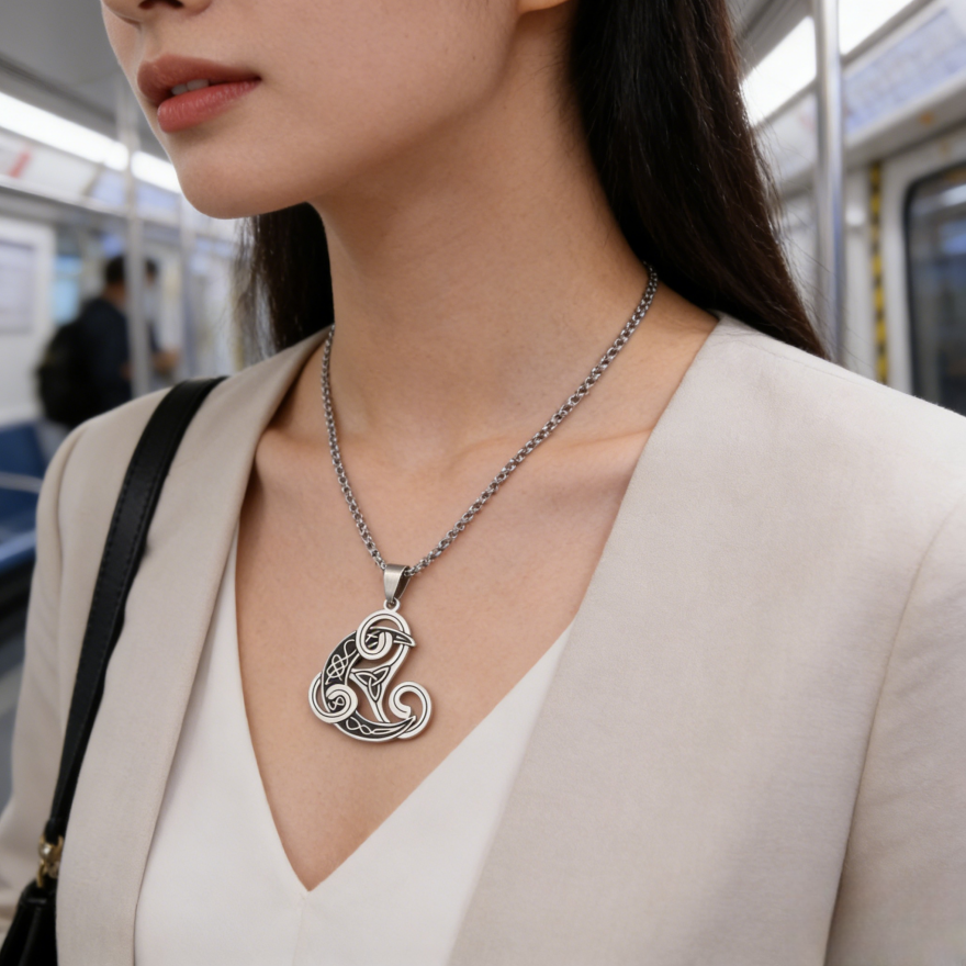 Celtic Knot Triquetra Raven Necklace (Vintage Norse Mystic Choker)