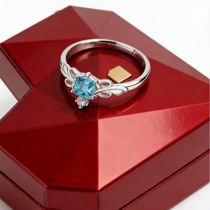 Knight & Princess Couple Ring Set (S925 Silver Blue Gem Vintage Wedding Band)