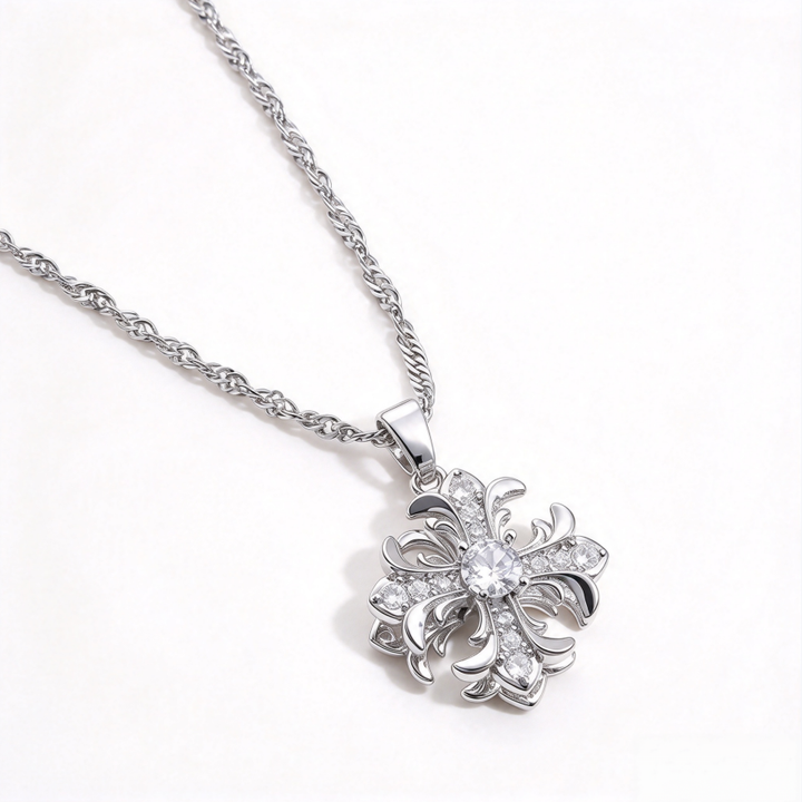 Vintage Carved Cross S925 Silver Necklace, Palace Style 3D Diamond Inlaid Pendant, Gold & Silver Two-Tone Twist Chain Necklace