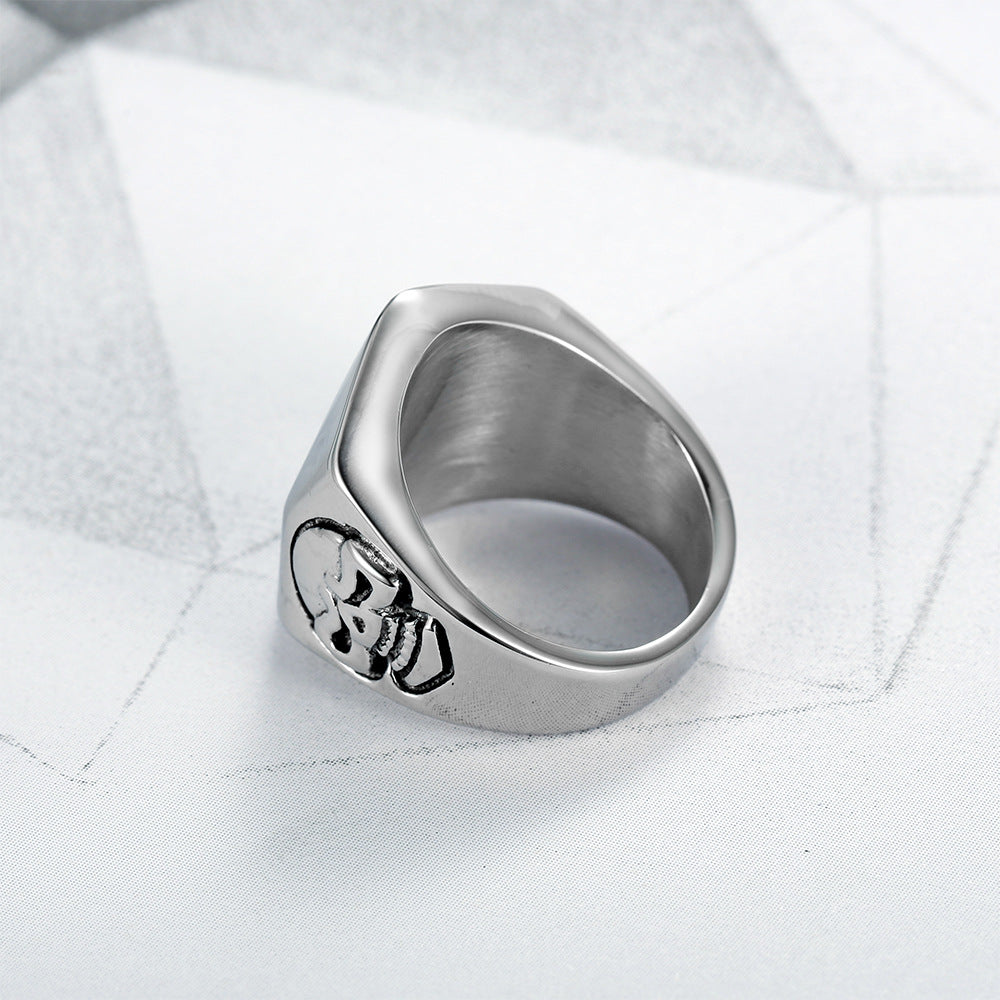 Lucky Number 7 Symbol Ring (Vintage American Biker Style Band)
