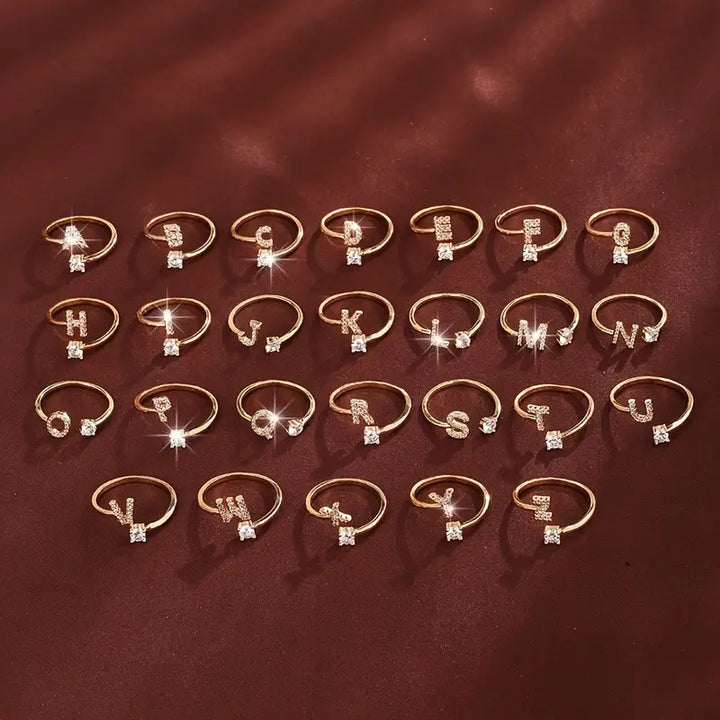 Full Zircon Letter Open Ring CNC-Set Titanium Steel Vacuum Plated