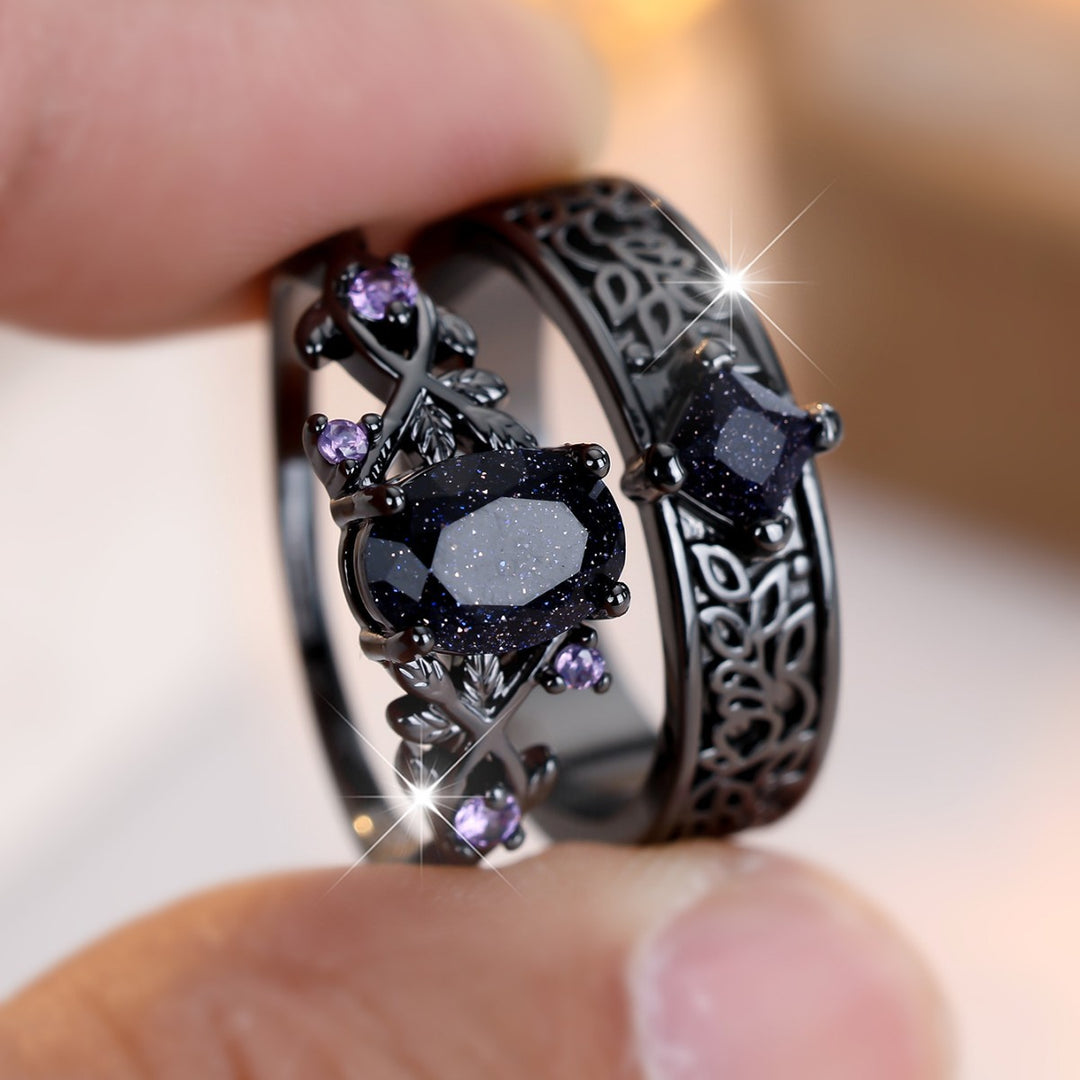 Gothic Black Galaxy Couple Rings – Celestial Love Matching Rings