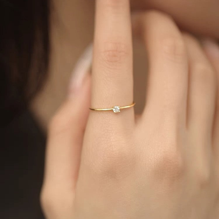 S999 Sterling Silver Single Diamond Thin Band Ring for Women