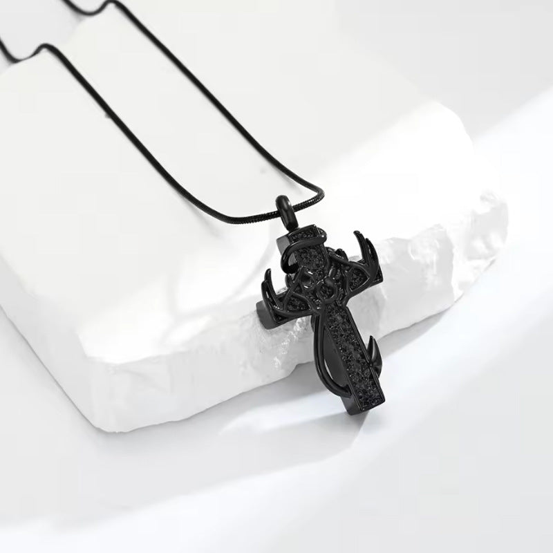 Antler Cross Memorial Pendant for Men – Pet Ashes Keepsake Necklace