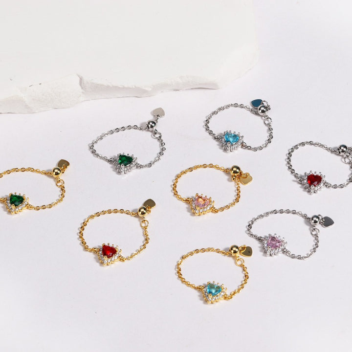 Colored Heart Diamond Adjustable Chain Ring (Sweet Vitality Multi-Color Style)